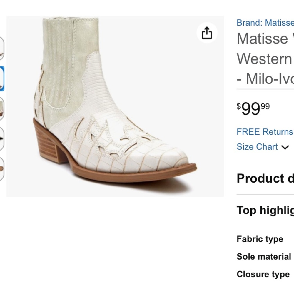 Matisse white cowboy ankle Booties - Picture 6 of 7